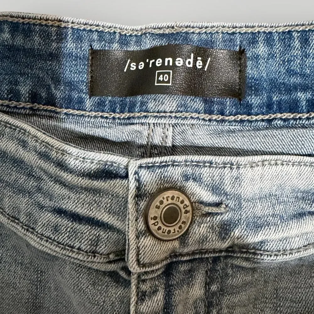 Serenede Jeans Men 40 Blue Bandana Patchwork Distressed Skinny Denim Pants NWT